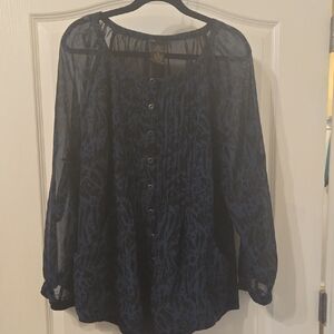 🔥Grace Elements Blue And Black Sheer Button Up Blouse